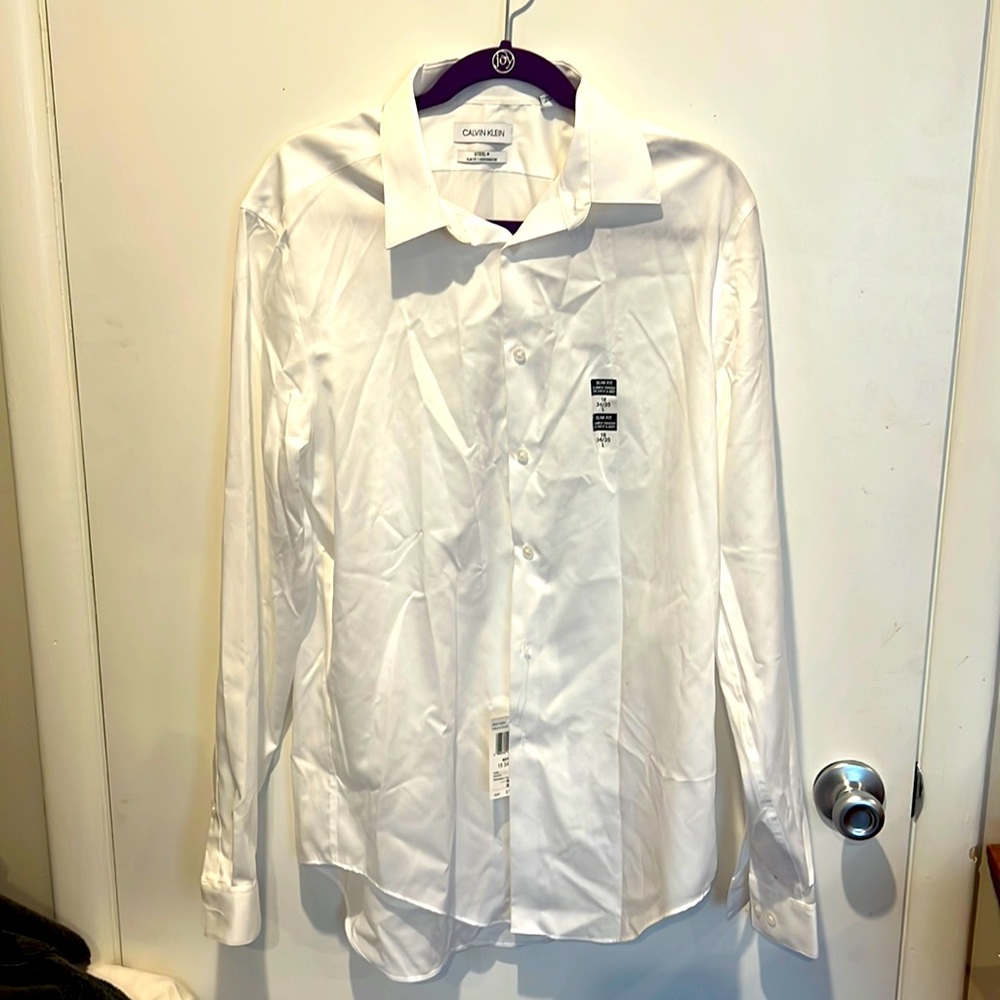 Calvin Klein White Dress Shirt 16 34/35 L NWT